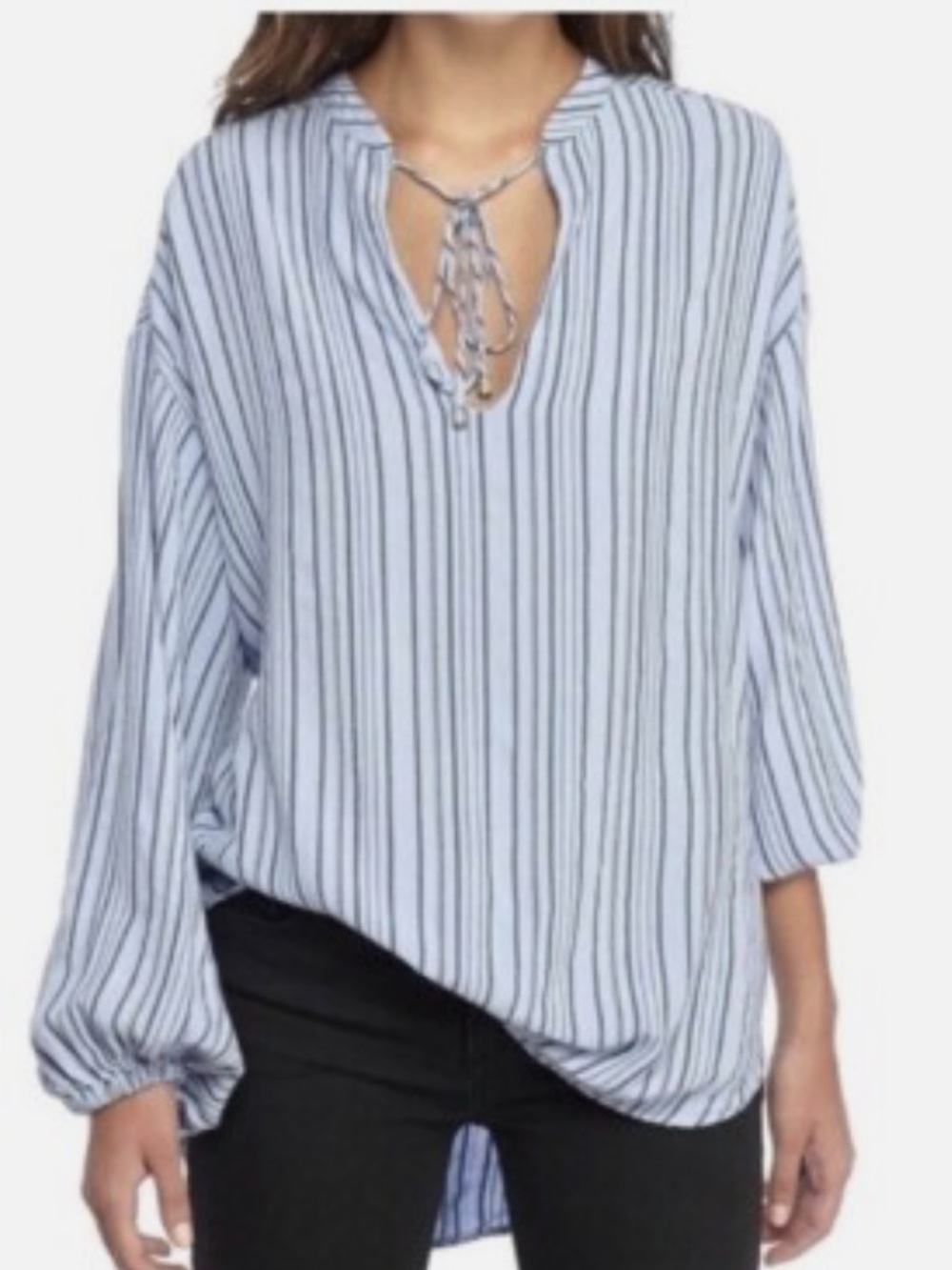 Free People Blue Long Sleeve Oversized Blouse